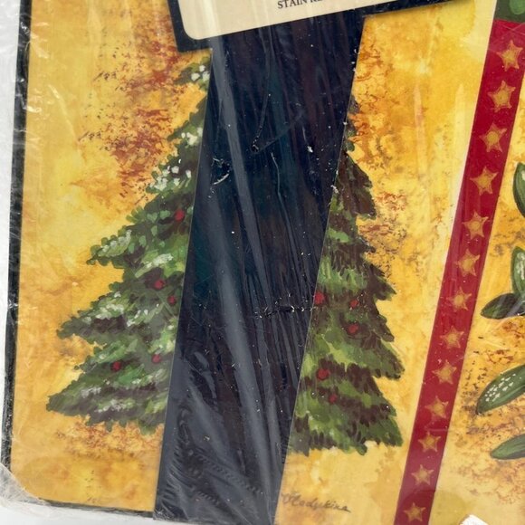 Christmas placemats hard cork backed sturdy holiday new in packageVintage - Picture 7 of 15